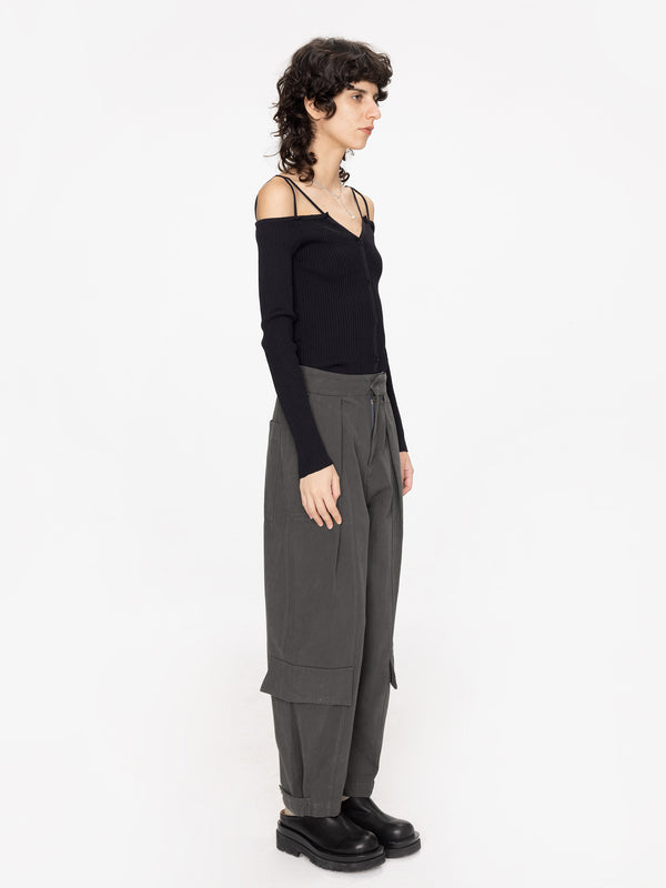 Cubic Pleat Cargo Trousers Khaki