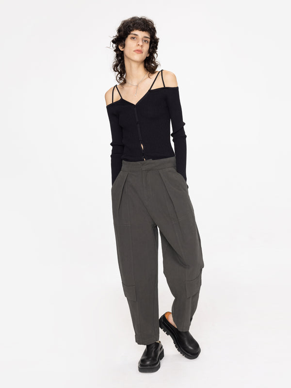 cubic Pleat Cargo Trousers Khaki