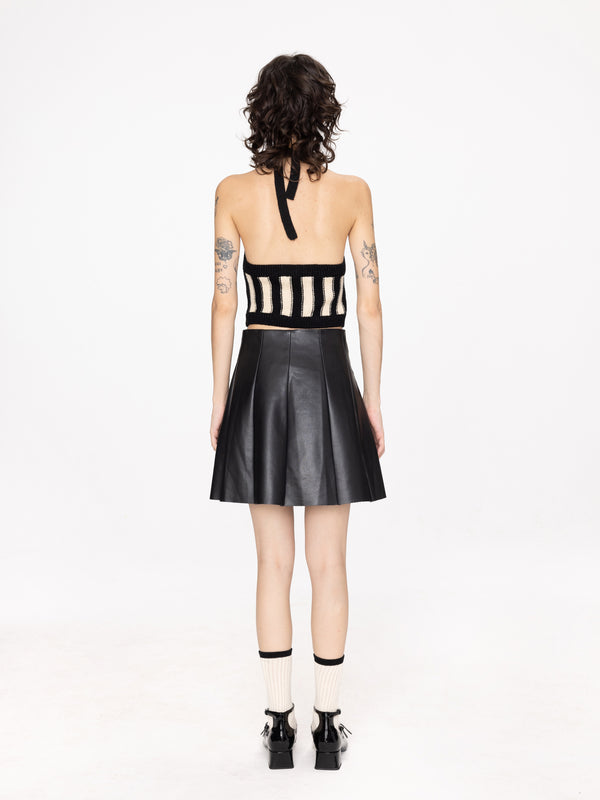 Cubic Pleated Faux Leather Skirt Silver