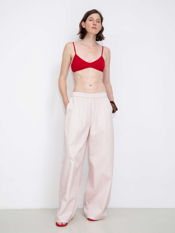 Cubic Pleated Striped Wide-Leg Trousers Pink