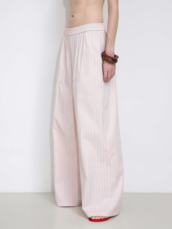 Cubic Pleated Striped Wide-Leg Trousers Pink