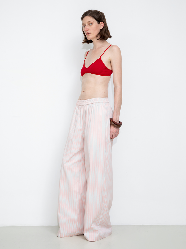 cubic Pleated Striped Wide-Leg Trousers Pink
