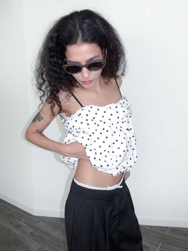 Cubic Polka Dots Print Cropped Cami Top White