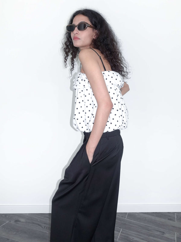 Cubic Polka Dots Print Cropped Cami Top White