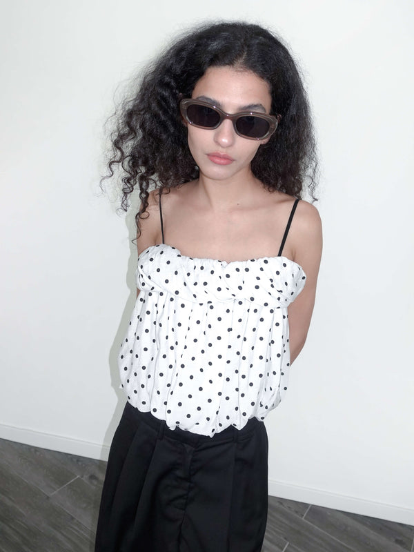 cubic Polka Dots Print Cropped Cami Top White