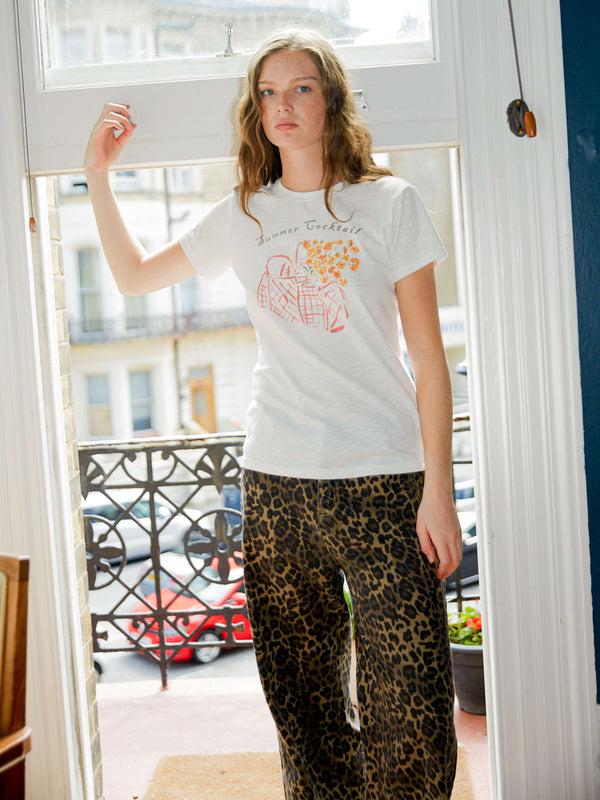 Cubic Printed Casual Short-Sleeve Top White