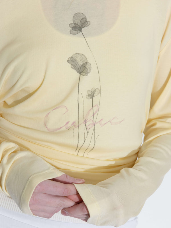 Cubic Printed Tencel Long Sleeve Top White