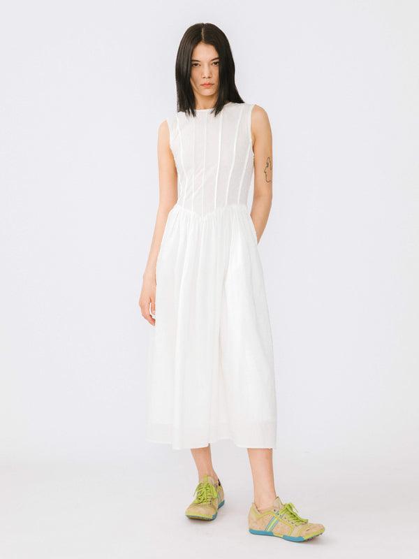 Cubic Pure Cotton Sleeveless White Dress White