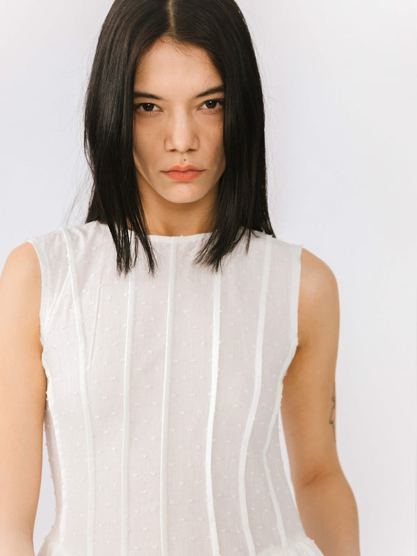 Cubic Pure Cotton Sleeveless White Dress White