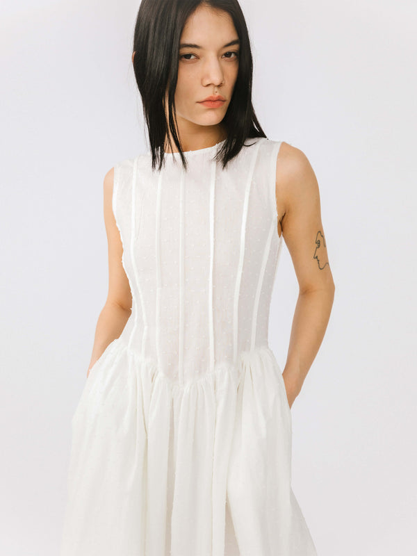Cubic Pure Cotton Sleeveless White Dress White