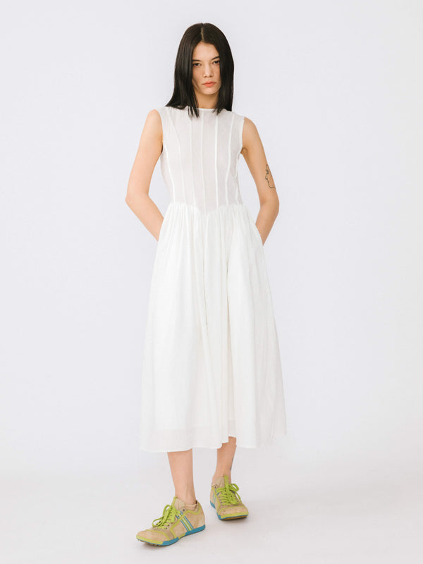 cubic Pure Cotton Sleeveless White Dress White