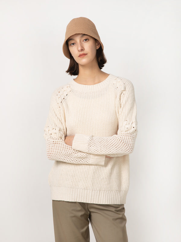 cubic Raglan Sleeve Niche Knit Pullover Beige