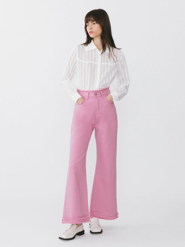 Cubic Raw Edge Wide Leg Jeans White