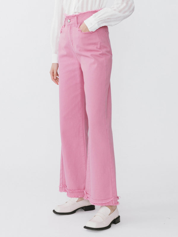 Cubic Raw Edge Wide Leg Jeans White