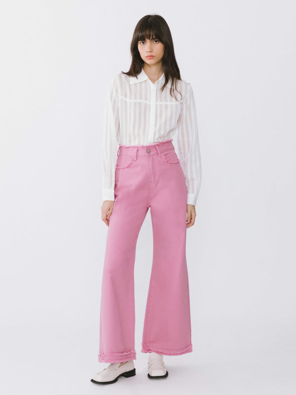 Cubic Raw Edge Wide Leg Jeans White