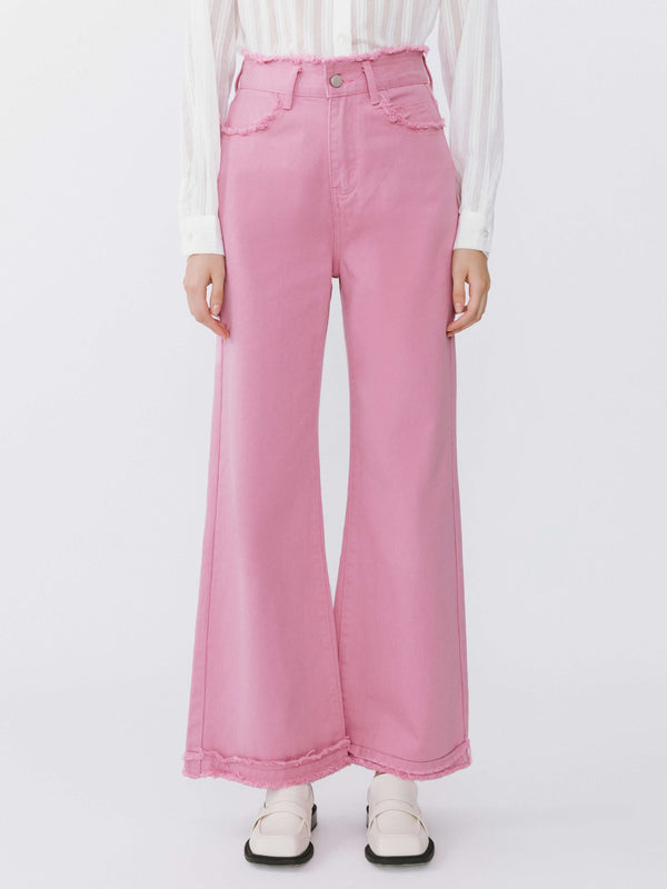 cubic Raw Edge Wide Leg Jeans White