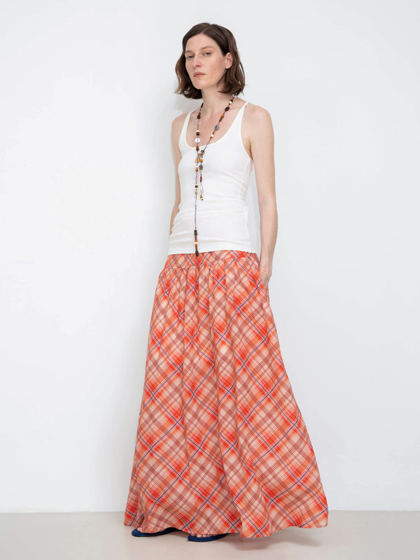 cubic Red Checkered Maxi Skirt Red