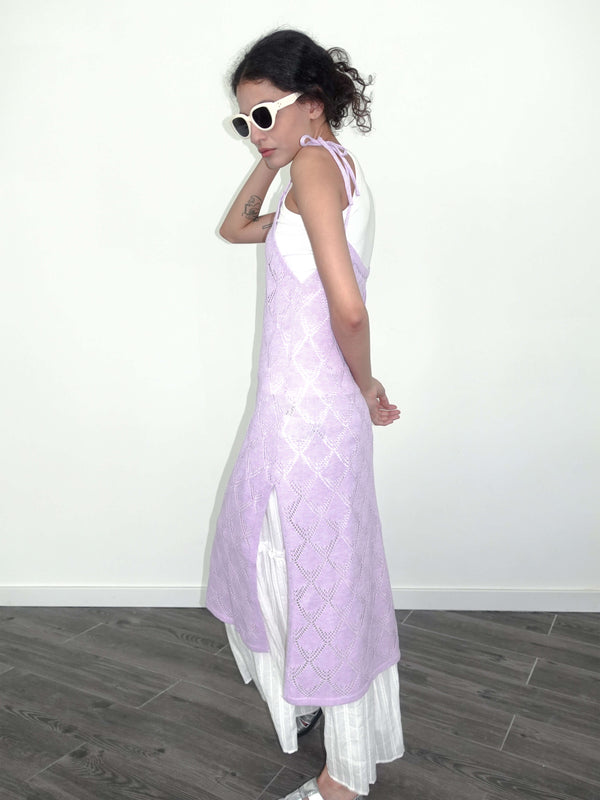 Cubic Retro Knitted Jacquard Dress Purple