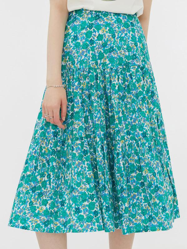 Cubic Retro Single Tiered Floral Skirt Green
