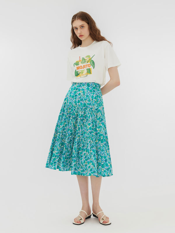 Cubic Retro Single Tiered Floral Skirt Green