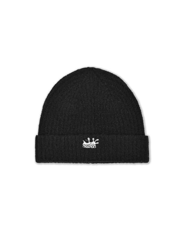 cubic Ribbed Knit Splash CUBIC Beanie Black