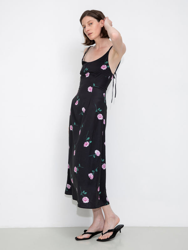 Cubic Rose Printed Fitted Sling Dress White