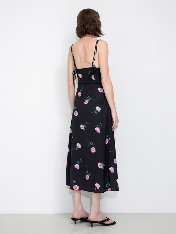 Cubic Rose Printed Fitted Sling Dress White