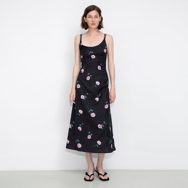 Cubic Rose Printed Fitted Sling Dress White