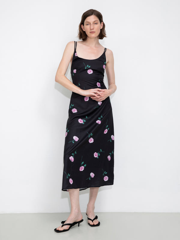 cubic Rose Printed Fitted Sling Dress White