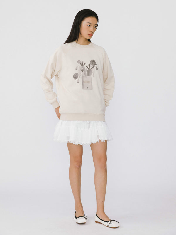 Cubic Round Neck Printed Sweatshirt Pink