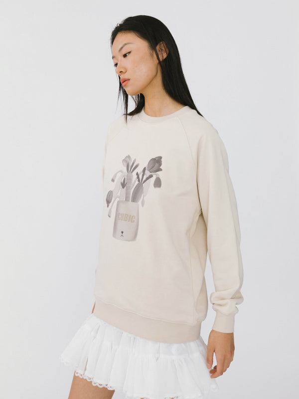 Cubic Round Neck Printed Sweatshirt Pink