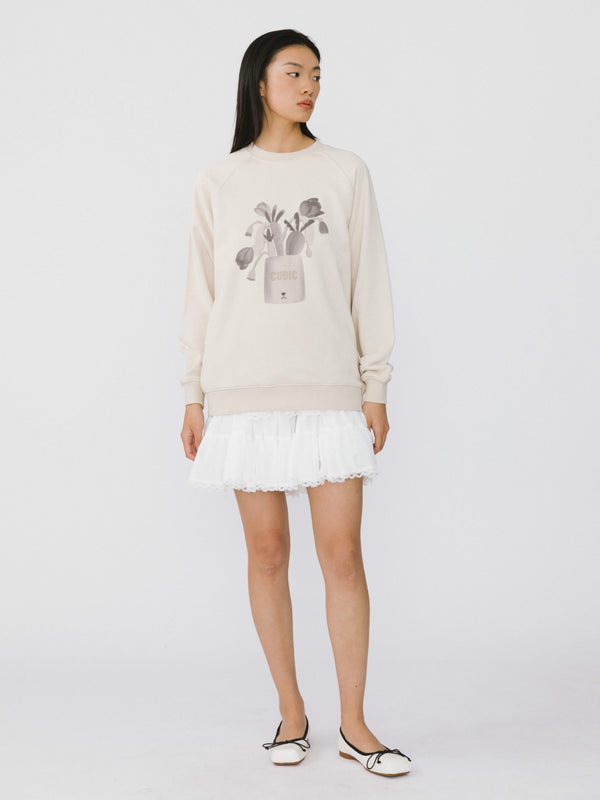 Cubic Round Neck Printed Sweatshirt Pink