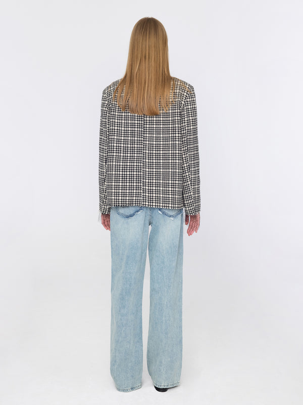 Cubic Round Neck Tartan Jacket Black