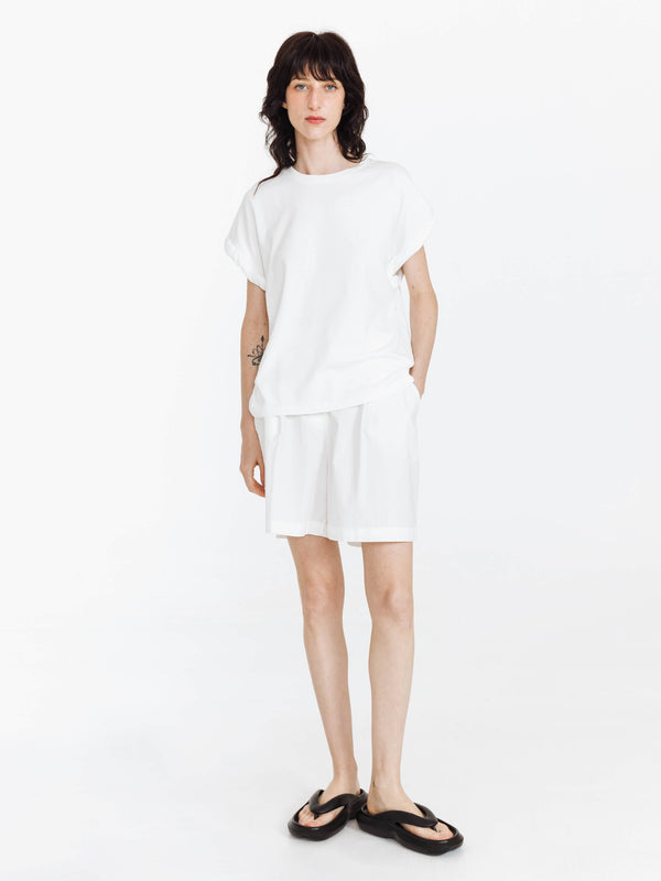 Cubic Round Neck White Casual T-shirt White