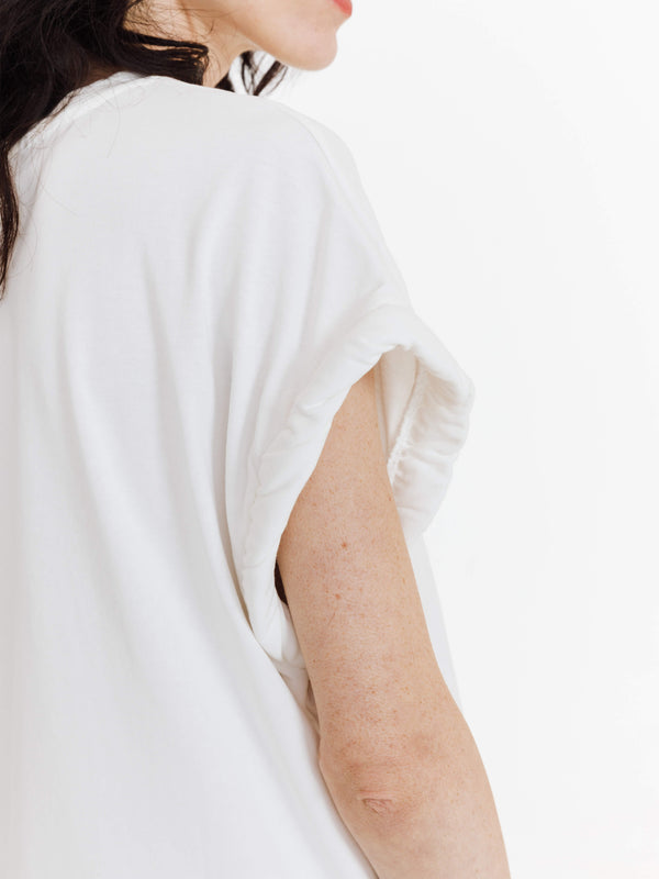 Cubic Round Neck White Casual T-shirt White