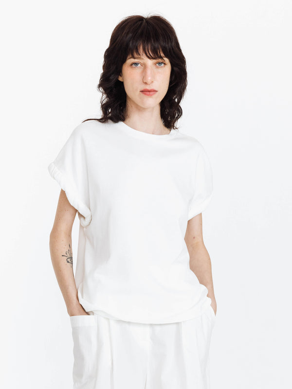 cubic Round Neck White Casual T-shirt White
