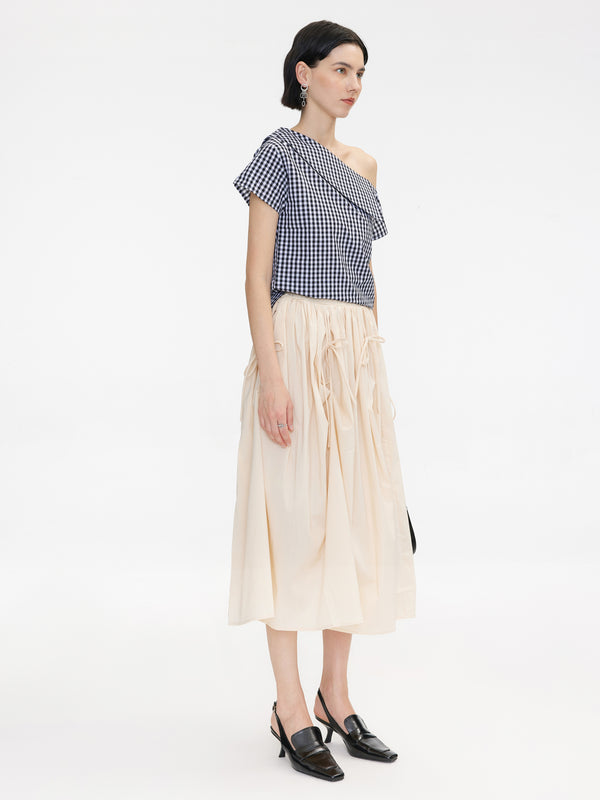 Cubic Ruched Waist Tied Up Midi Skirt Wheat