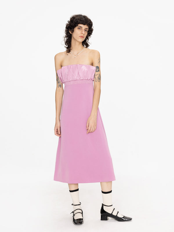 Cubic Ruffled Empire Waist Dress Pink