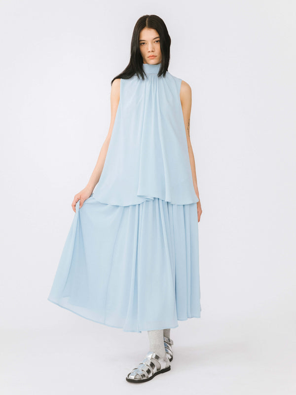 Cubic Ruffled Loose Sleeveless Halter Top Blue