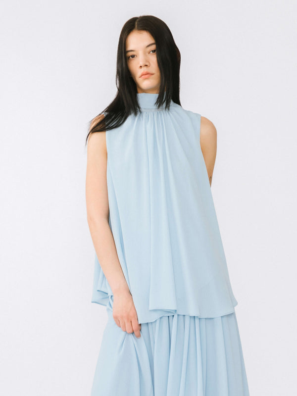 Cubic Ruffled Loose Sleeveless Halter Top Blue