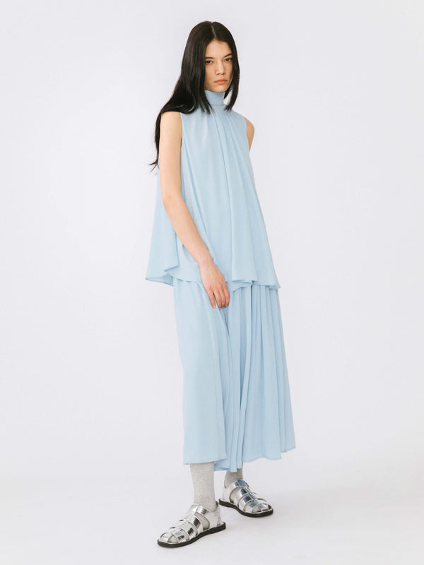 Cubic Ruffled Loose Sleeveless Halter Top Blue