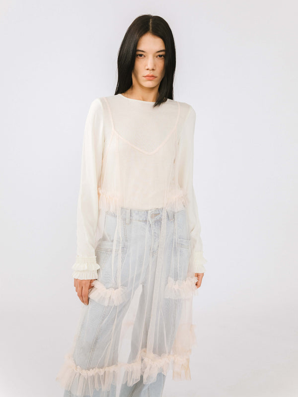 Cubic Sheer Tulle Sling Dress Airport