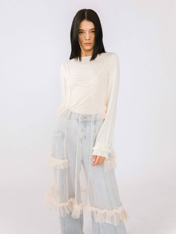 Cubic Sheer Tulle Sling Dress Airport