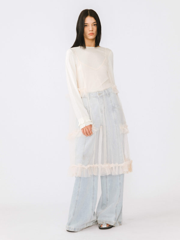 Cubic Sheer Tulle Sling Dress Airport