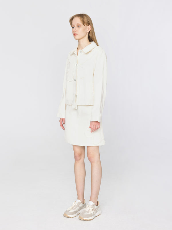 Cubic Short Asymmetric Cotton Jacket Beige