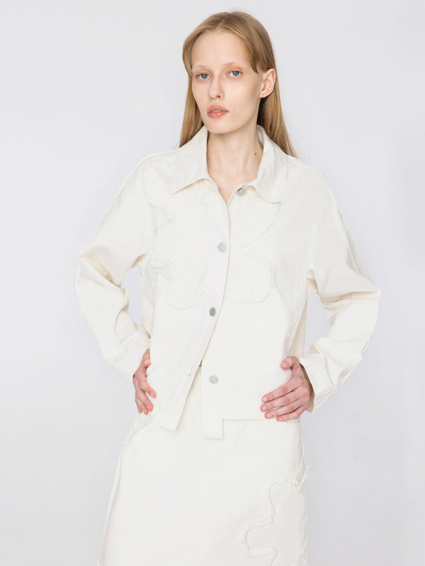 cubic Short Asymmetric Cotton Jacket Beige