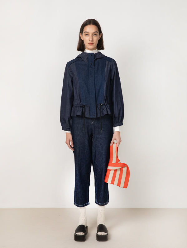 Cubic Short Denim Windbreaker Jacket Navy