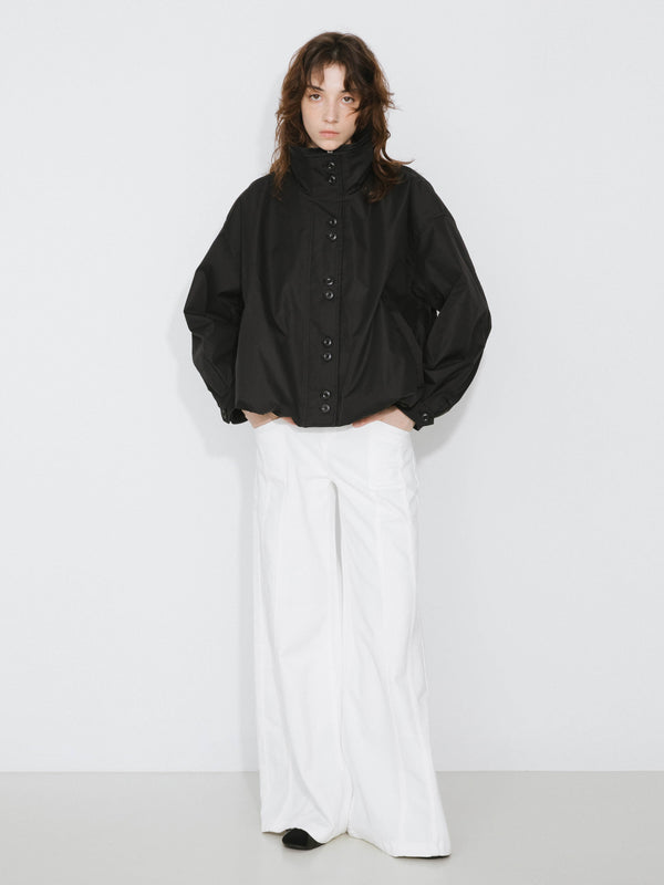 Cubic Short High Collar Zip Up Down Coat White