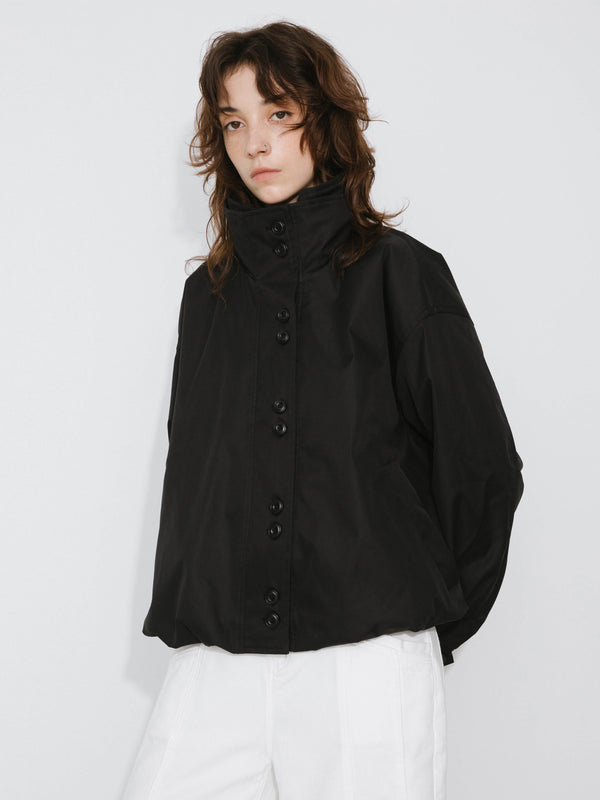 Cubic Short High Collar Zip Up Down Coat White