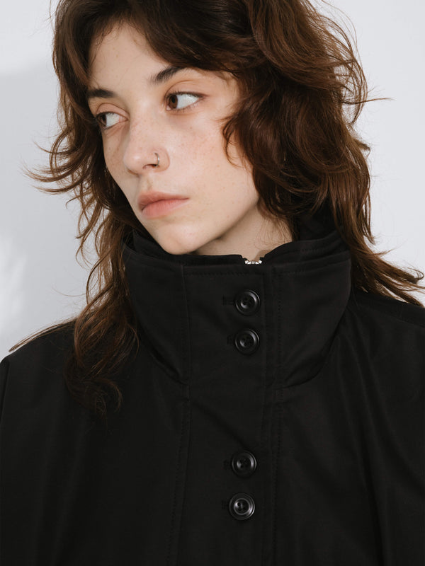 Cubic Short High Collar Zip Up Down Coat White